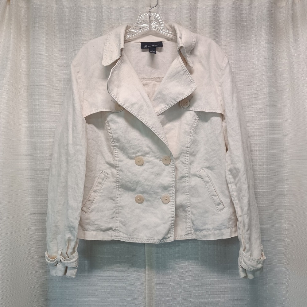INC International Concepts Womens XL Cream 100% Linen Double Breasted Jacket